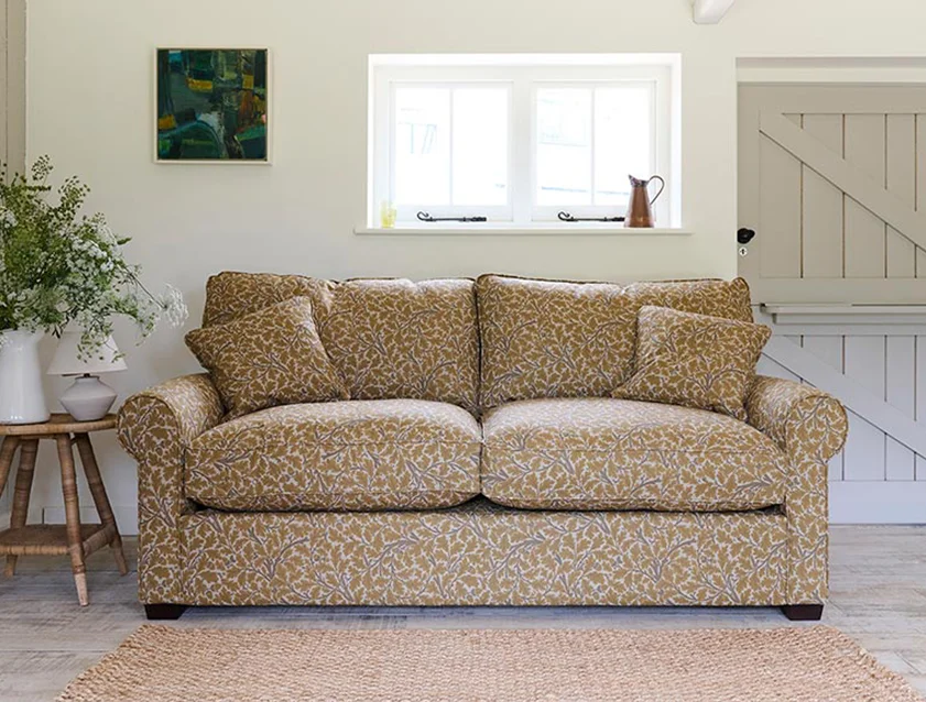 Bignor 3 seater sofa in Spill Resistant V&A Oak Tree Gold